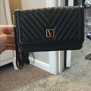 Black Quilted Leather Wristlet